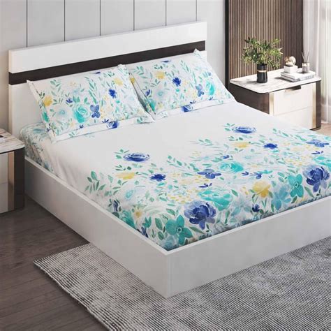 Buy Medley Santorini Cotton 180TC Printed 3Pcs King Fitted Bedsheet Set ...