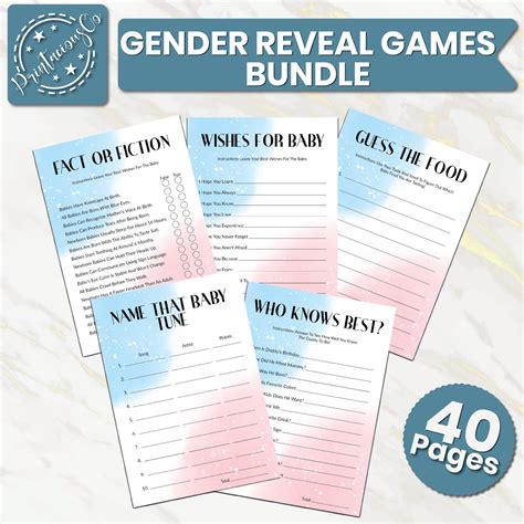 40 Gender Reveal Games Bundle Printable Gender Reveal Party Games Pink Blue Gender Reveal Gender ...