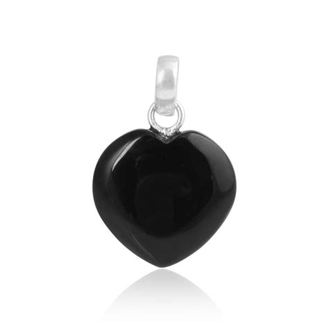 925 Sterling Silver Black Stone Heart Shape Pendant For Girls and Women ...