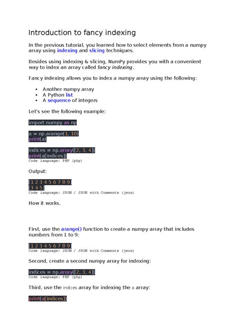Numpy Fancy & Boolean Array Indexing Tutorial - Studocu