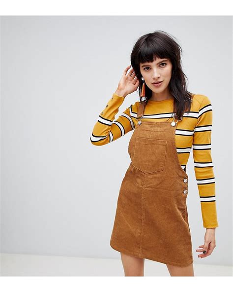Stradivarius Corduroy Overall Dress in Brown | Lyst