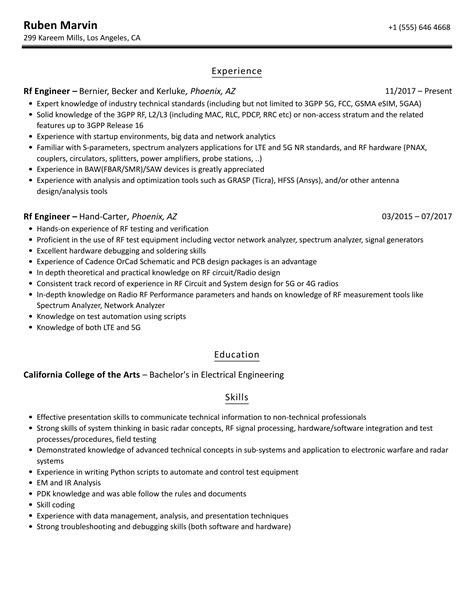 Rf Engineer Resume Samples | Velvet Jobs