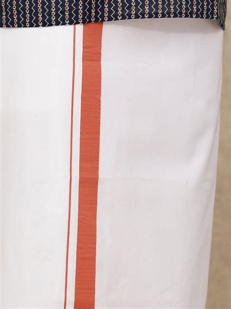 Men Cotton Blend Single Layer White Dhoti with Fancy Border OC9