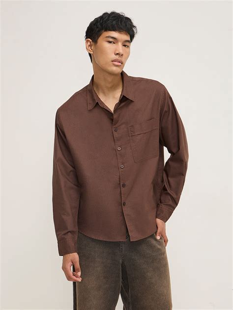 Buy Nuon Brown Solid Relaxed-Fit Cotton Shirt from Westside