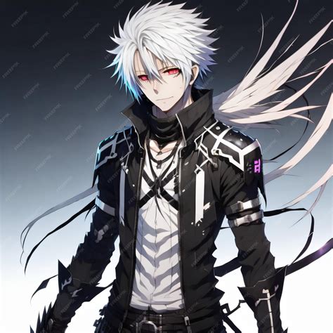 Male anime character with white hair and red eyes generated by AI ...