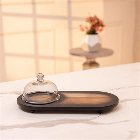 Tamra Acacia Wood Cake Cloche with Platter – Ireka Homes