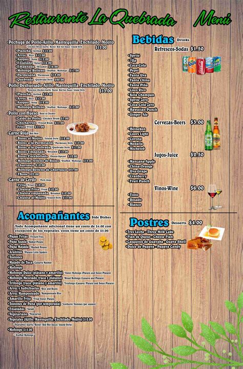 la quebrada restaurante menu - Nueva Isla