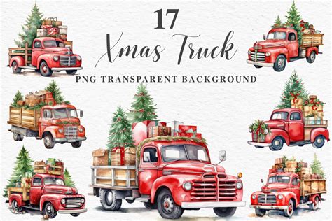 Red Christmas Truck Santa Winter Tree Graphic by Rabbit Heart Clipart ...