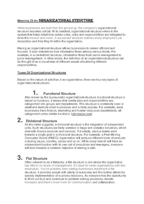 Unit 4 notes - Meaning Of An Organizational Structure When businesses ...