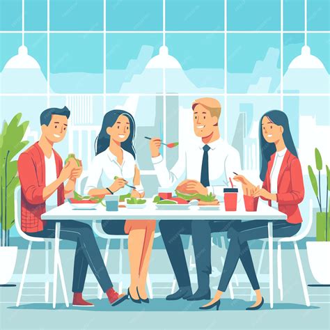 Premium Vector | Illustration of a boss and employees eating together
