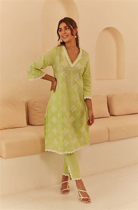 Gul Lime Green Cutwork Suit Set – INCHING INDIA