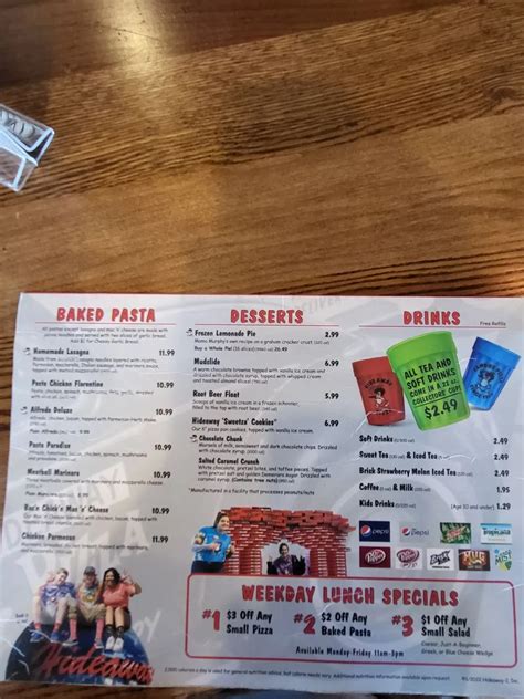 Hideaway Pizza Menu - Updated October 2025