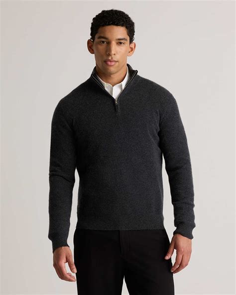 Mongolian Cashmere Quarter Zip Sweater in Charcoal