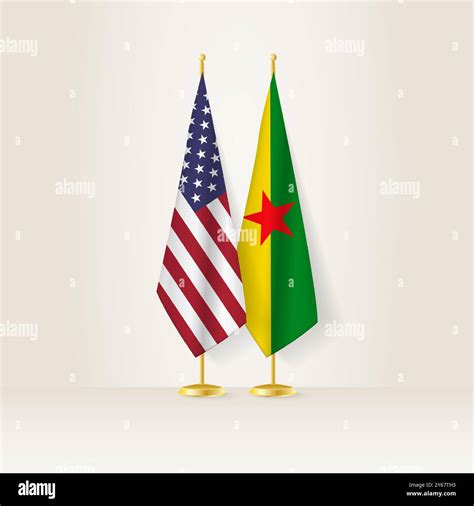 United States and French Guiana national flag on a light background ...