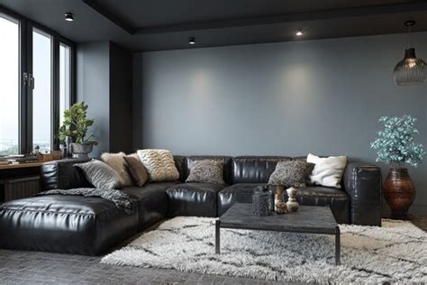 Spacious Grey and Black Wall Colour Combination for Living Room with ...