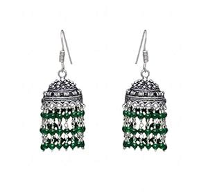Gehna Jaipur Green Quartz Stone Jhumka Style Earring In .925 Silver ...