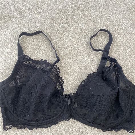 Ivory rose black lace bra, size 32f - Depop