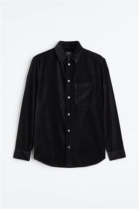 Regular Fit Velvet shirt - Black - Men | H&M IN