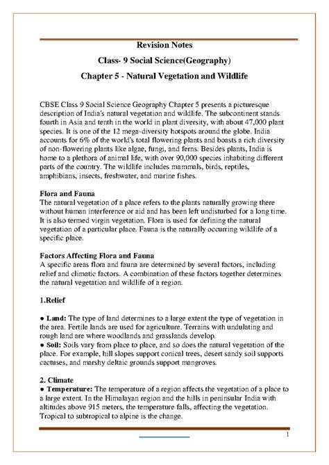 CBSE Class 9 Geography Chapter 5 Notes - Natural Vegetation and ...