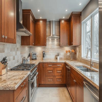 Medium Wooden Finish Modern UShaped Modular Kitchen Design