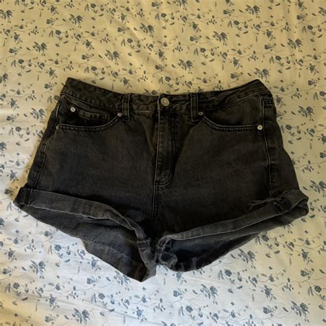 Garage shorts, high waisted, black denim. Size... - Depop