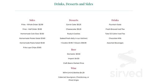 Rusty's Deli & Grille menu in Charlotte, North Carolina, USA