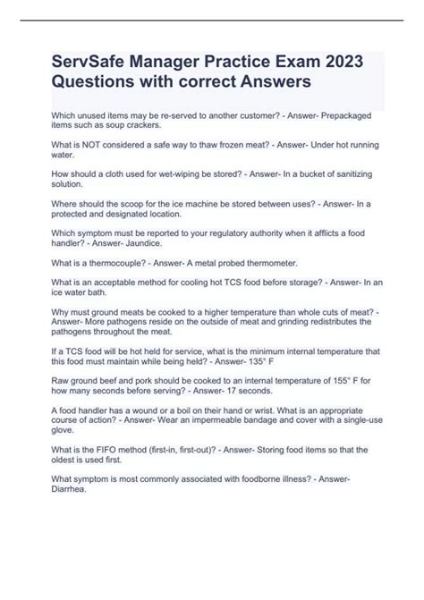 ServSafe Manager Practice Exam 2023 Questions with correct Answers ...