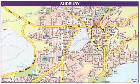 Map Greater Sudbury, Ontario Canada.Sudbury city map with highways free download