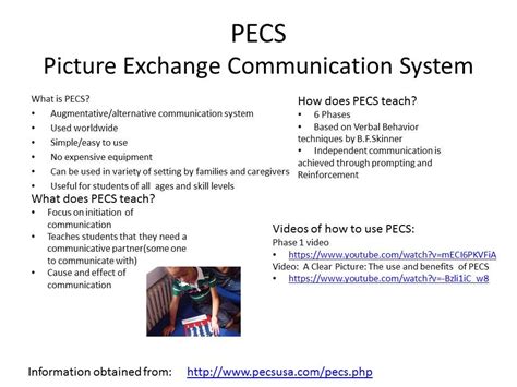 Fact sheet for PECS | Picture exchange communication system, Verbal ...