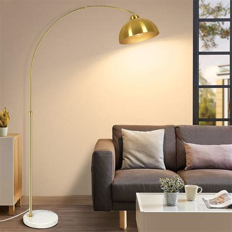 Contemporary Gold 73" Arc Floor Lamp with Hanging Dome Shade, Marble ...