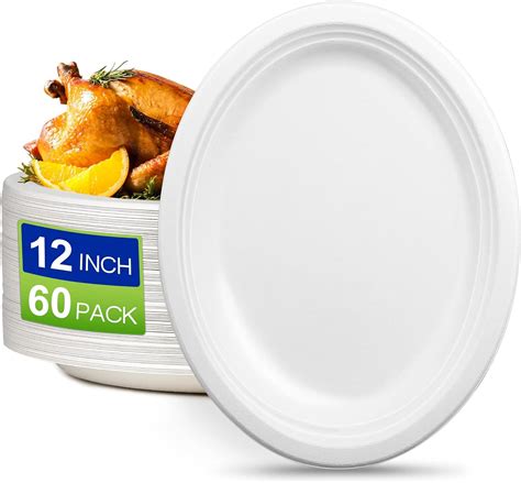 Amazon.com: EcoAvance Oval Compostable Paper Plates 60 Pack, Large 12 ...