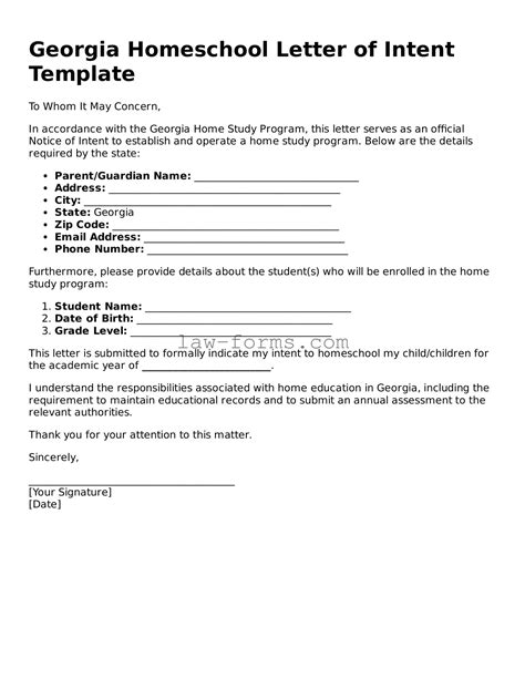 Printable Georgia Homeschool Letter of Intent Template – Legal Forms