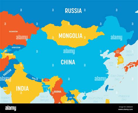China map - 4 bright color scheme. High detailed political map of China ...