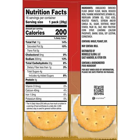 RITZ Peanut Butter Sandwich Crackers Family Size 16-Pack 1.38 oz ...
