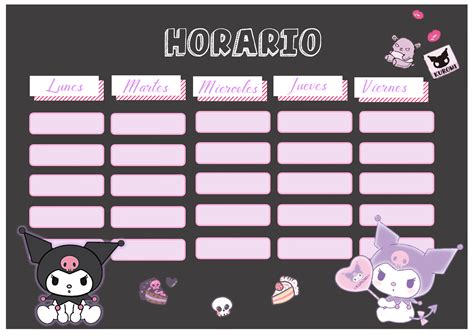 Horario de Kuromi 🖤 🤍♥️ | Manualidades escolares, Separadores para ...