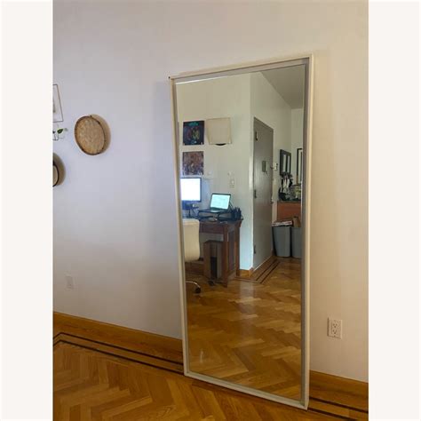 West Elm Floating Wood Floor Mirror, White Lacquer - AptDeco