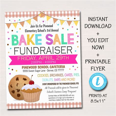 EDITABLE Bake Sale Flyer, Printable PTA, PTO Flyer, School Family ...