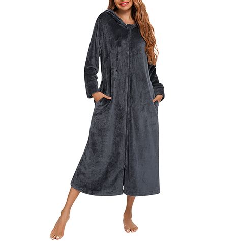 yillto Flannel Nightgowns for Women Long Sleeve Hoodie Zip up Sleepwear ...