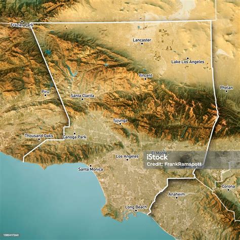 Los Angeles County Topographic Map 3d Render Satellite View Border Cities Stock Photo - Download ...
