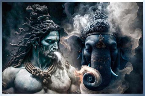 lord shiva mahadev bholenath with lord ganesh painting on canvas