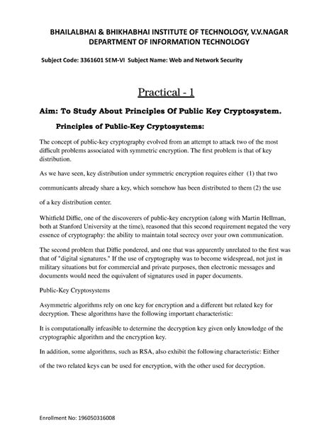 Practical-1 - Aim : To Study About Principles Of 1- Public Key ...