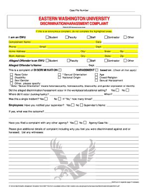 Fillable Online ewu Discrimination COmplaint Form - Eastern Washington ...