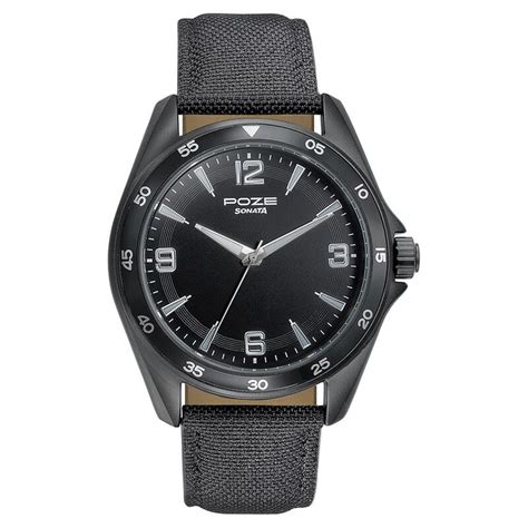 Buy Online Sonata Poze Quartz Analog Black Dial Leather Strap Watch for ...
