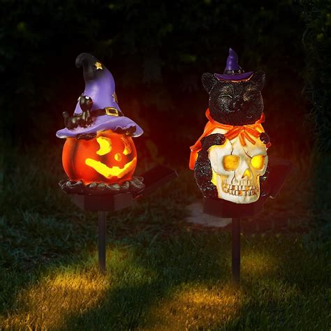 Amazon.com: Moucuny 2-Piece Halloween Garden Decorations - Solar Light ...