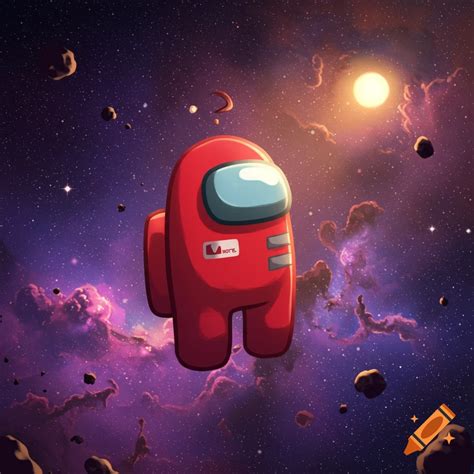 A red Among Us character floats in space with nebulas and asteroids. on ...