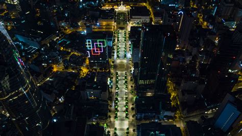 Download wallpaper 3840x2160 city, buildings, road, lights, aerial view ...