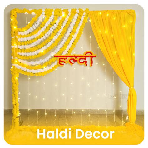 Haldi Decoration Backdrop with Marigold Garland and Banner Combo