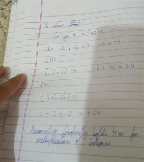 4. Verify the associative property of multiplication of integers for ...