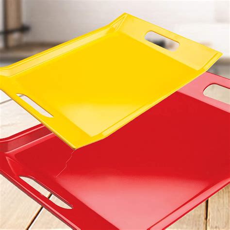 Iveo 100% Pure Melamine Serving Tray Set 2 Pcs Red + Yellow (15" + 17 ...