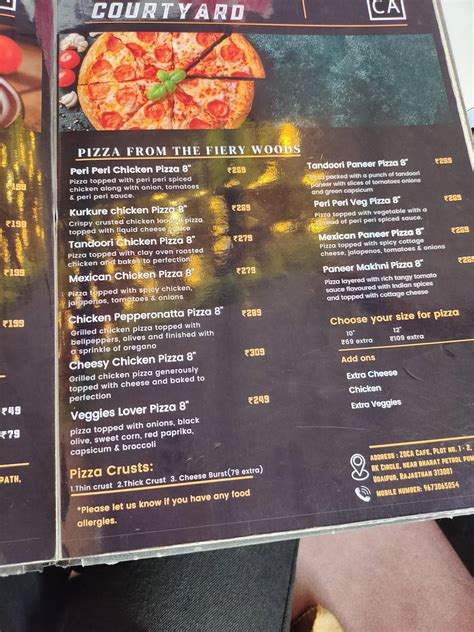 Menu at ZOCA Cafe, Udaipur